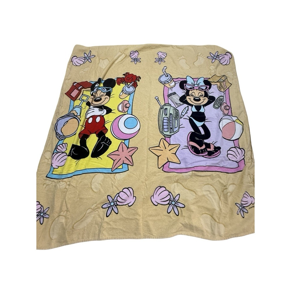 Vintage Disney Mickey Minnie Mouse Beach Towel 54x70 Oversized 2 Person Cotton